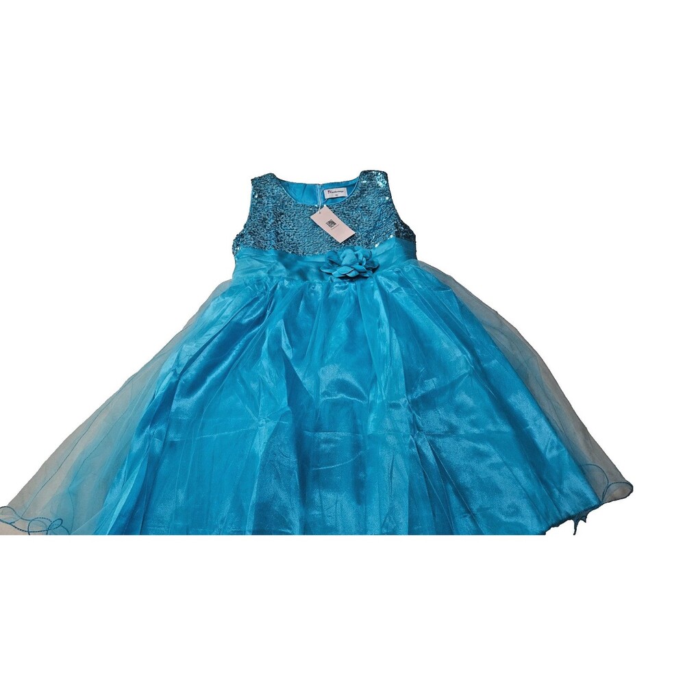 NWT Acecharming Blue Sleeveless Round Neck Back Zipper Girl's Dress Size M